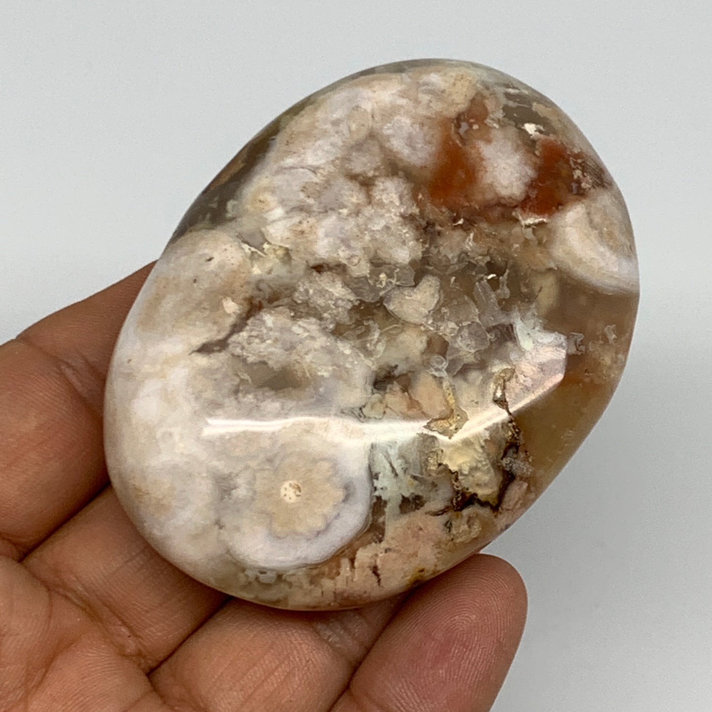 108.5g,2.7"x2"x0.8", Flower Agate Palm-Stone Crystal Reiki @Madagascar,B16220