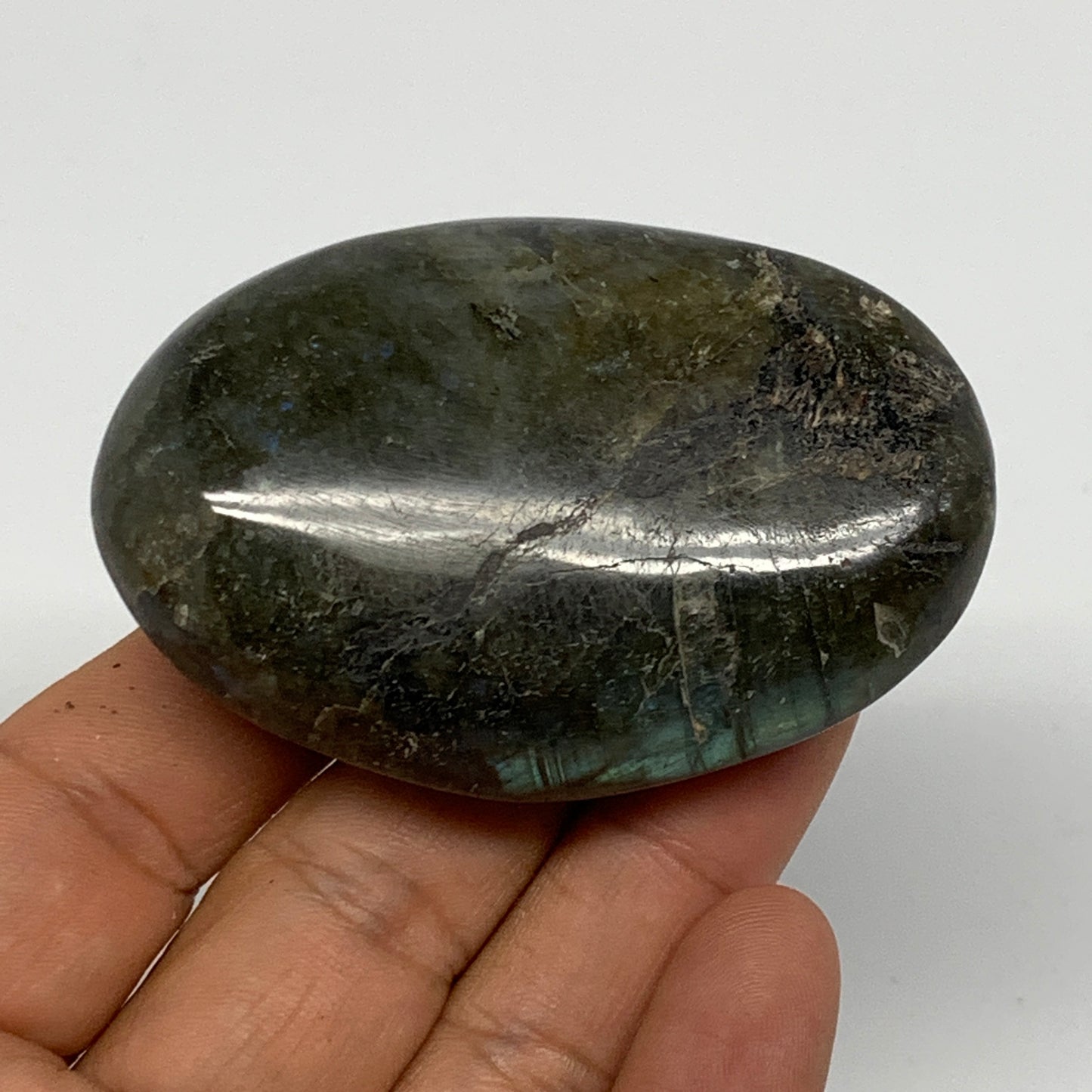 93.8g,2.6"x1.8"x0.8", Labradorite Palm-stone Polished Reiki @Madagascar,B17789