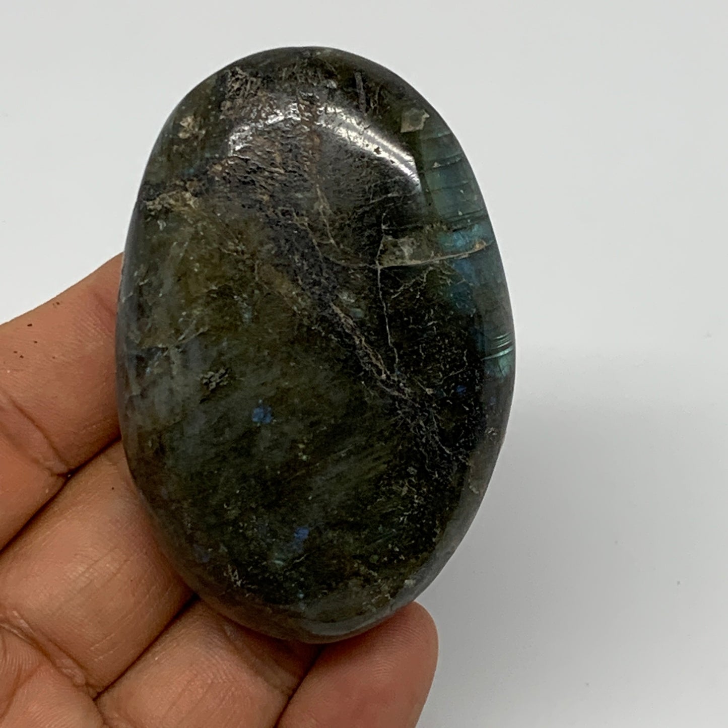 93.8g,2.6"x1.8"x0.8", Labradorite Palm-stone Polished Reiki @Madagascar,B17789