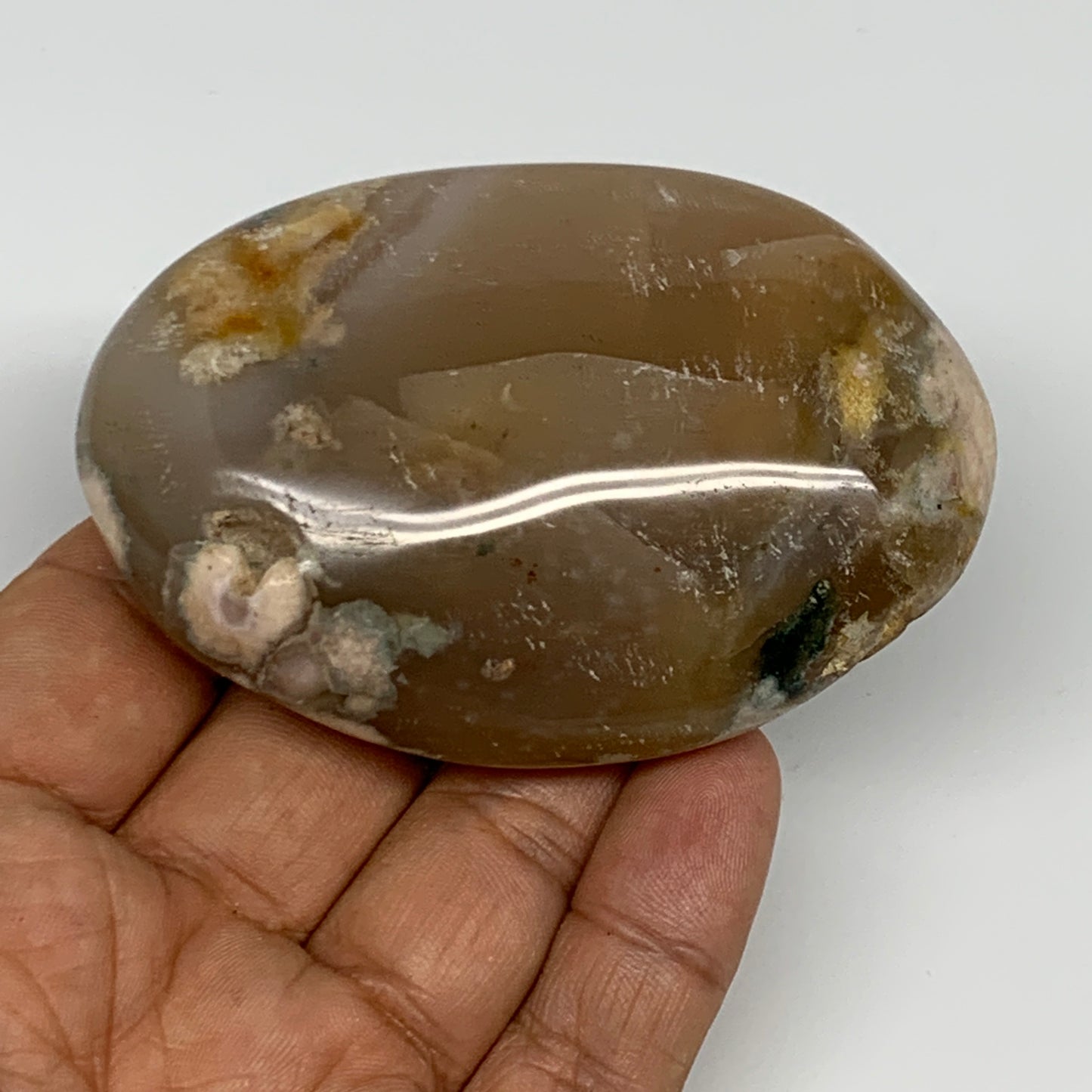 149.6g,3"x2.1"x1", Flower Agate Palm-Stone Crystal Reiki @Madagascar,B16234