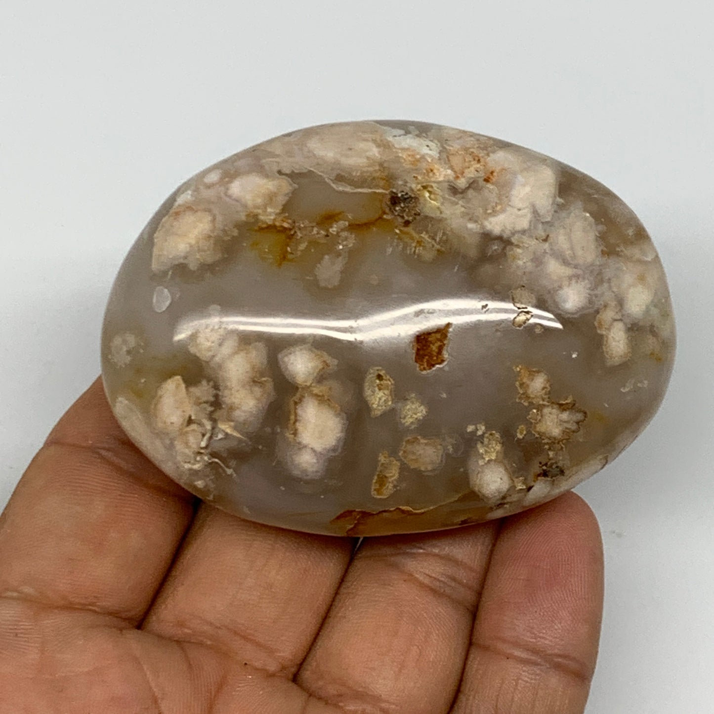 119.5g,2.6"x2"x1", Flower Agate Palm-Stone Crystal Reiki @Madagascar,B16238