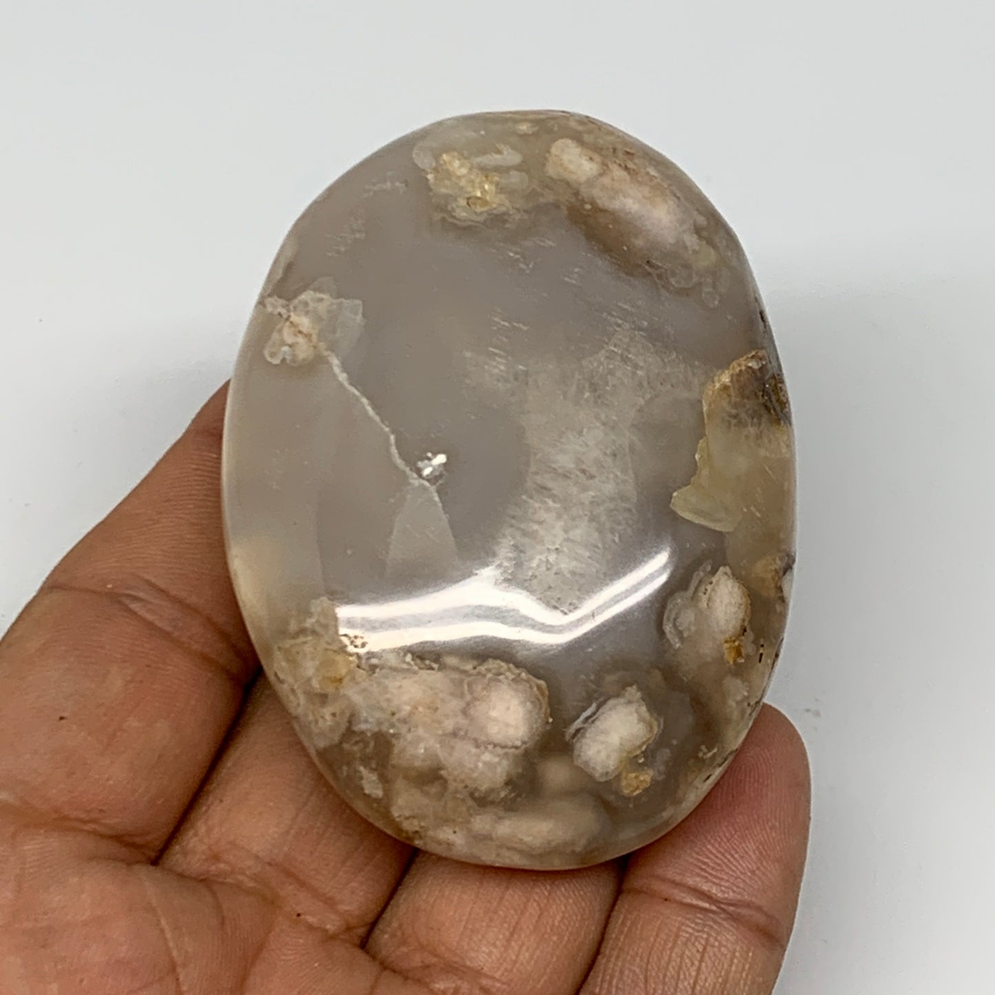 119.5g,2.6"x2"x1", Flower Agate Palm-Stone Crystal Reiki @Madagascar,B16238