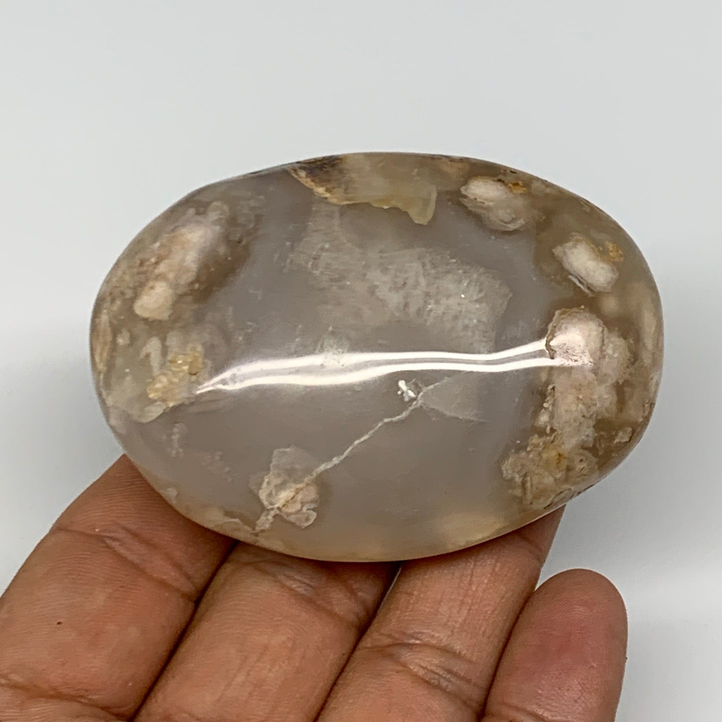 119.5g,2.6"x2"x1", Flower Agate Palm-Stone Crystal Reiki @Madagascar,B16238