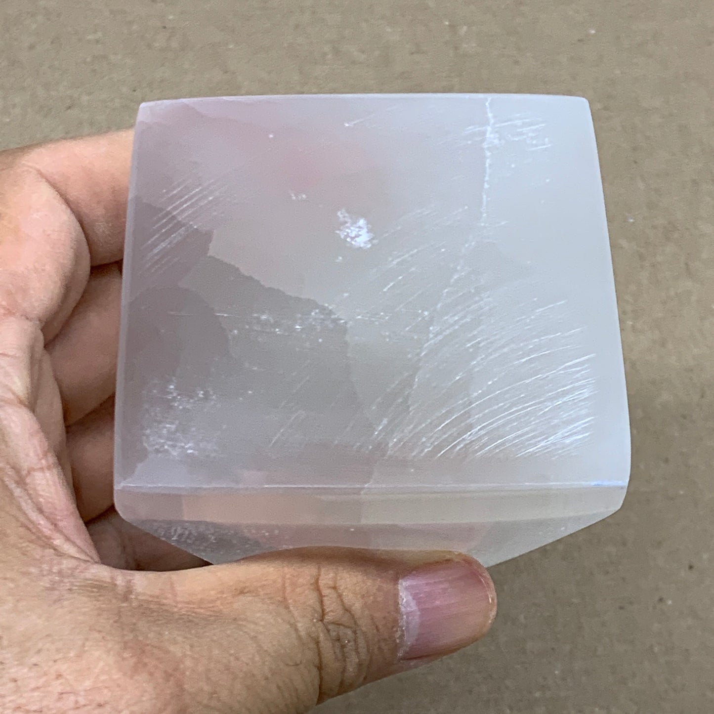 340g, 3.4"x2.5" White Selenite/Satin Spar Pyramid Crystal @Morocco, B24158