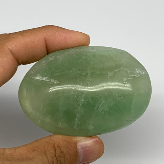 116.5g,2.6"x1.8"x0.9", Natural Fluorite Palm-Stone Polished Reiki @Madagascar, B