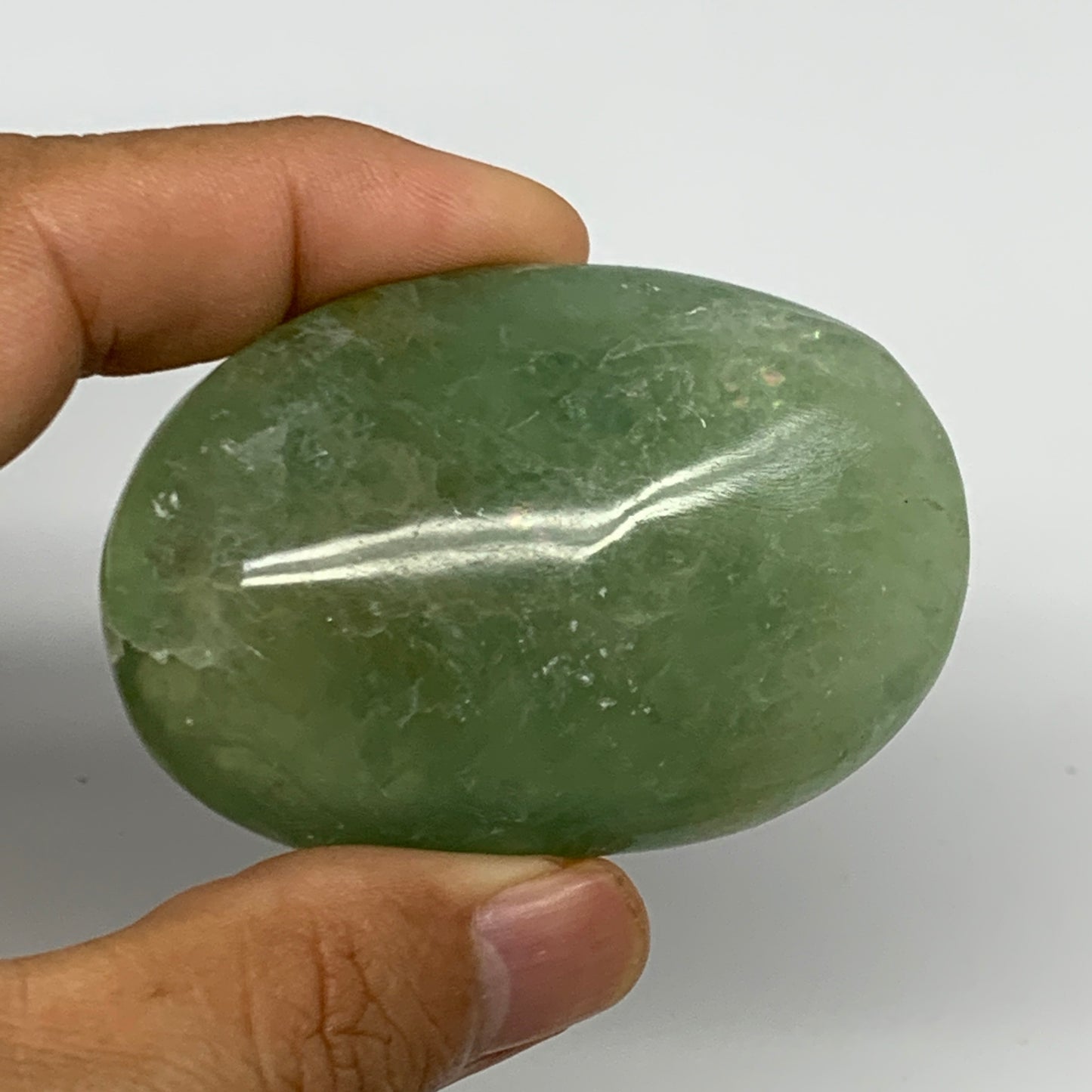 112.6g,2.4"x1.7"x1", Natural Fluorite Palm-Stone Polished Reiki @Madagascar, B17