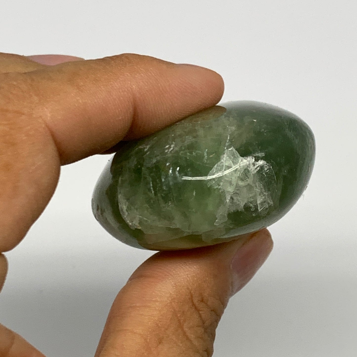 112.6g,2.4"x1.7"x1", Natural Fluorite Palm-Stone Polished Reiki @Madagascar, B17