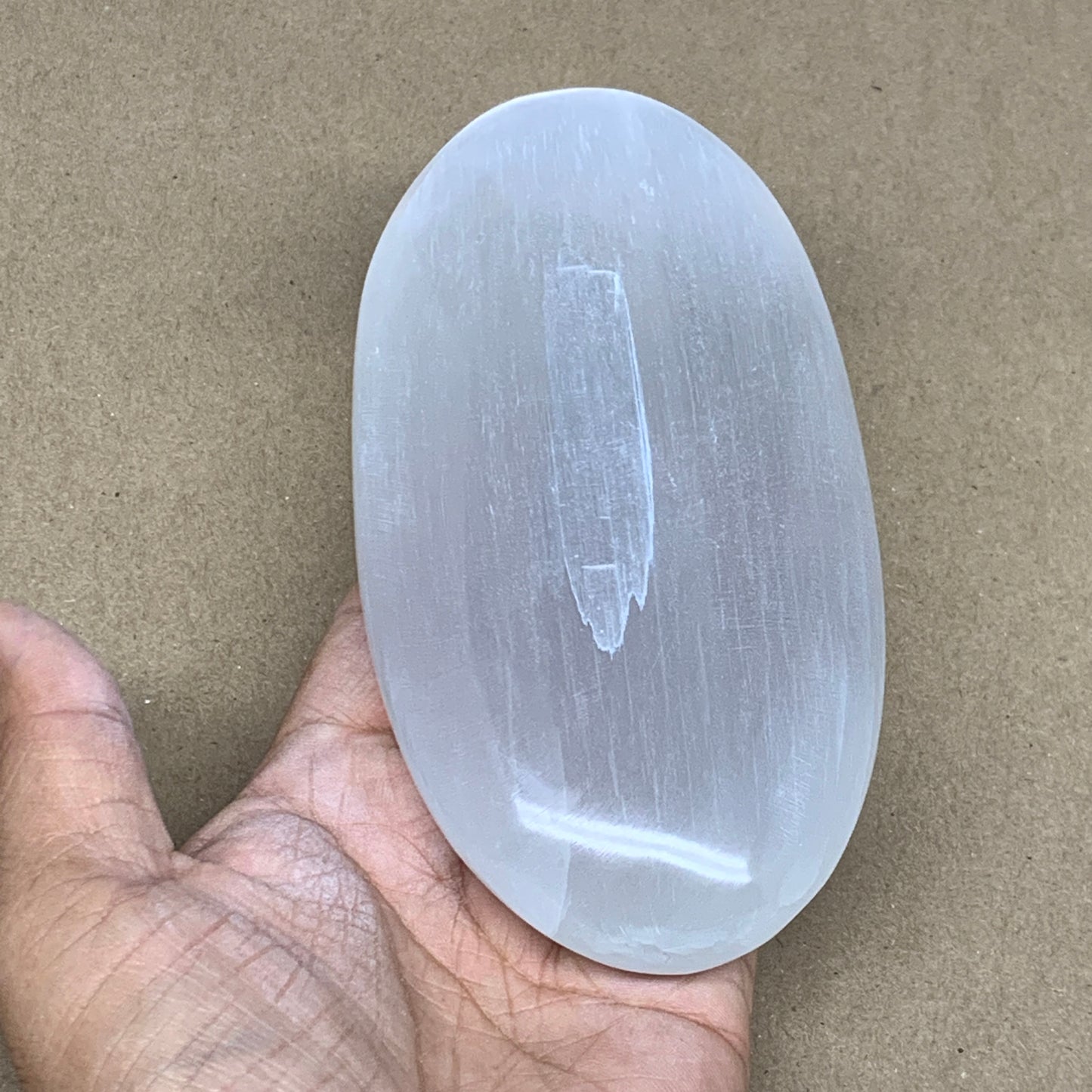 493g, 5.8"x3"x1.3", White Selenite Palmstone Crystal Pillow Reiki Morocco, B1290