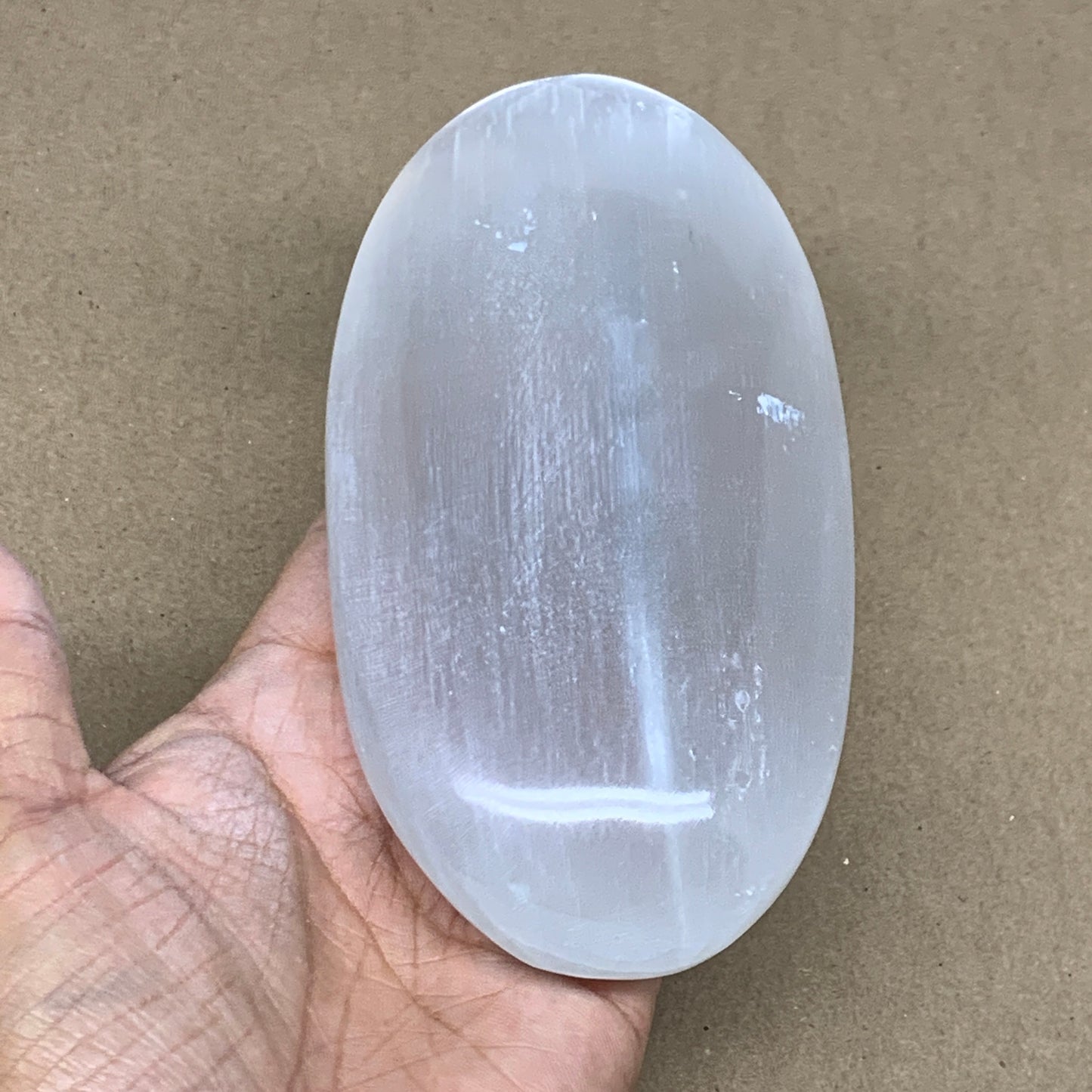 493g, 5.8"x3"x1.3", White Selenite Palmstone Crystal Pillow Reiki Morocco, B1290