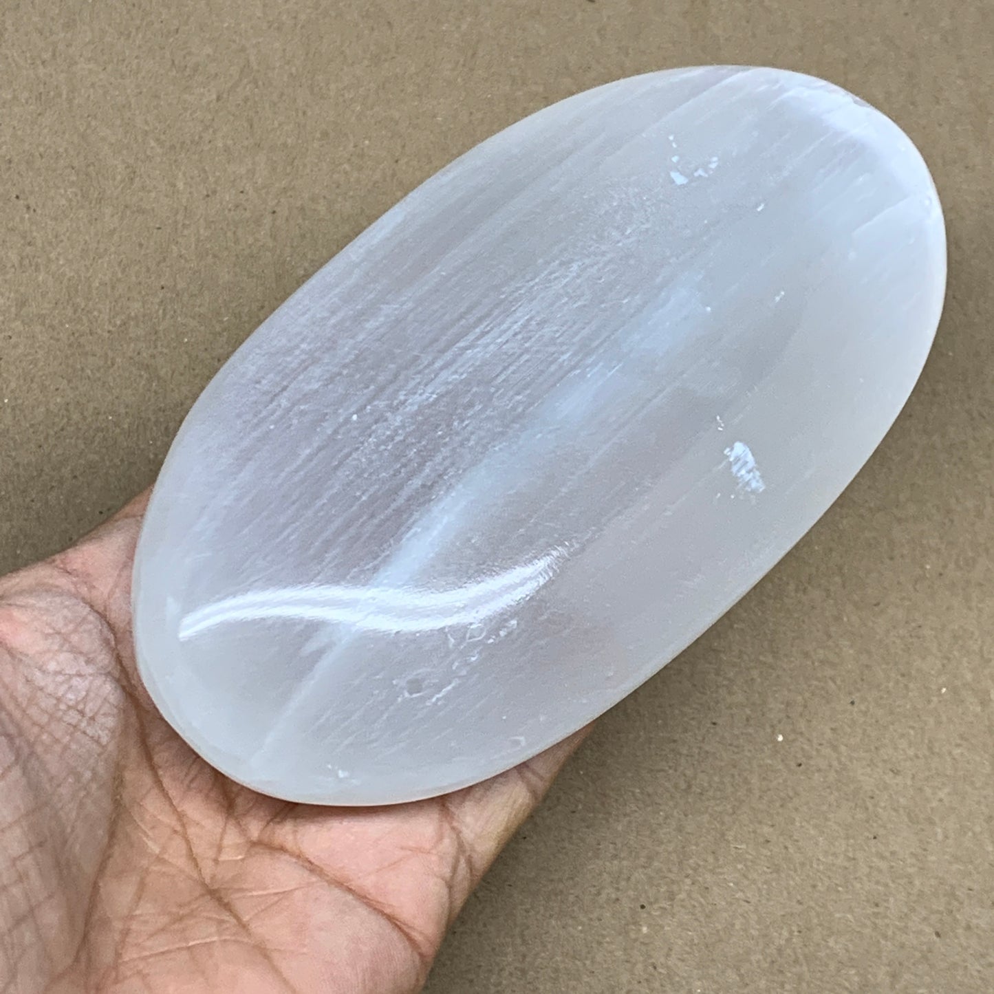 493g, 5.8"x3"x1.3", White Selenite Palmstone Crystal Pillow Reiki Morocco, B1290