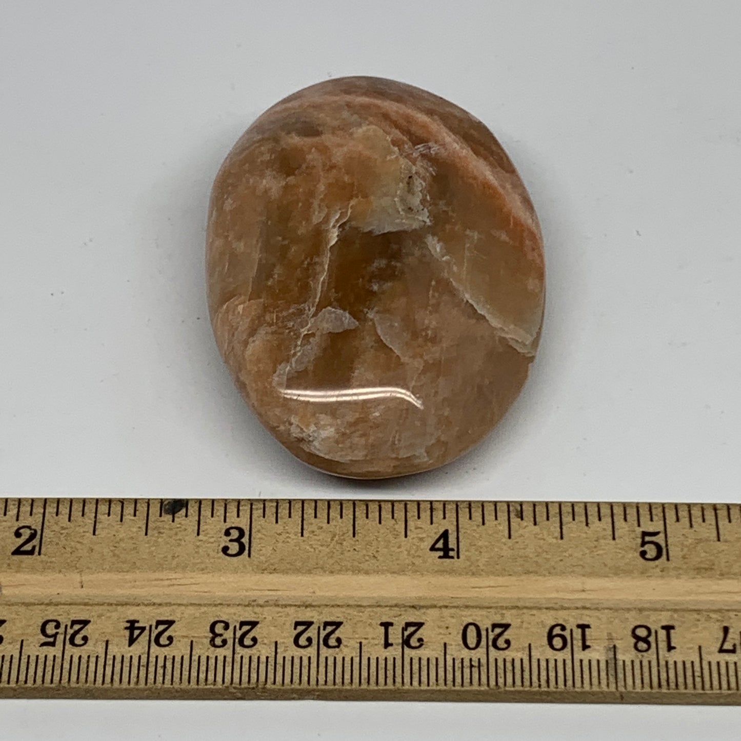 80.8g,2.4"x1.8"x0.9", Peach Moonstone Palm-Stone Polished Reiki Crystal, B15462