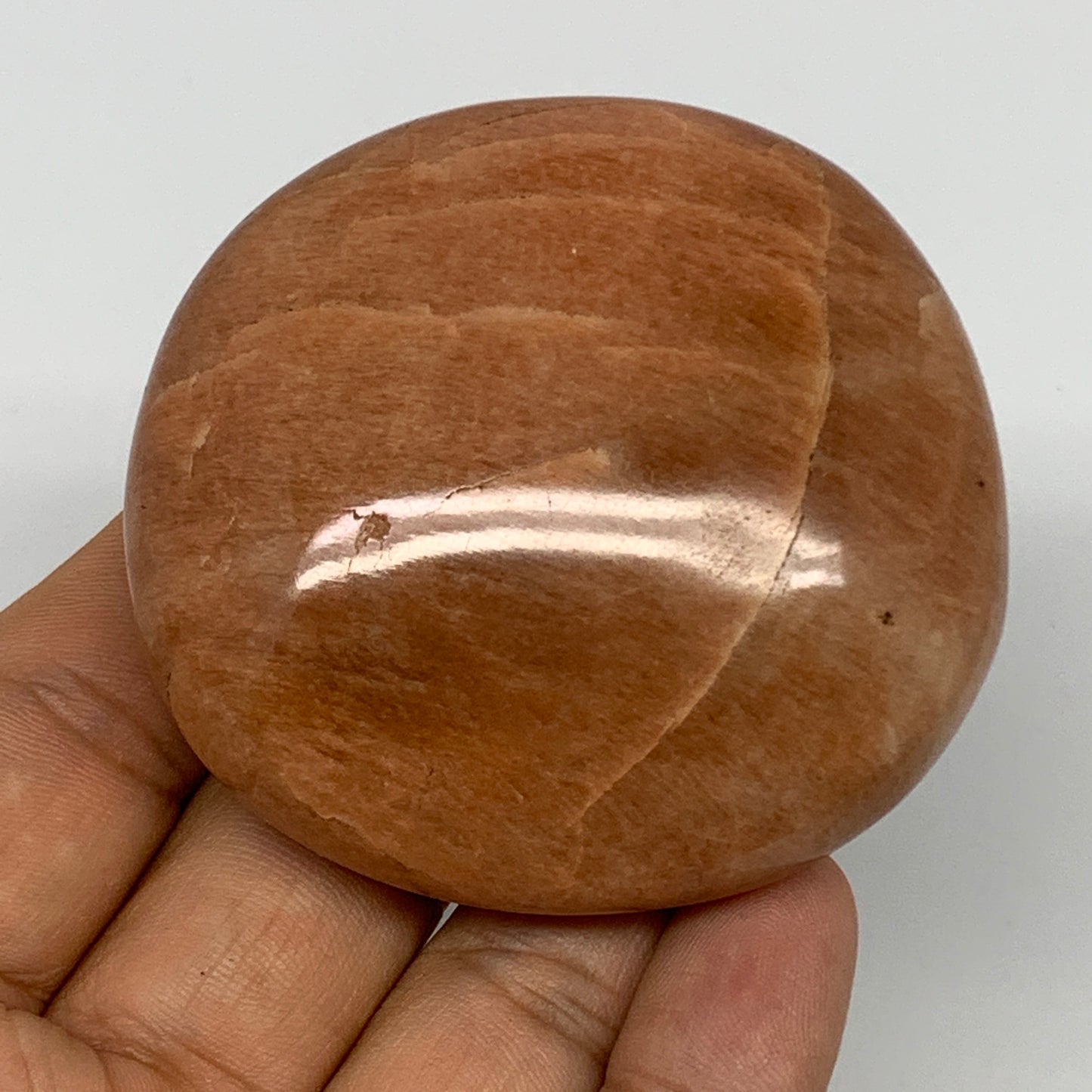 126.8g,2.4"x2.2"x1", Peach Moonstone Palm-Stone Polished Reiki Crystal, B15465