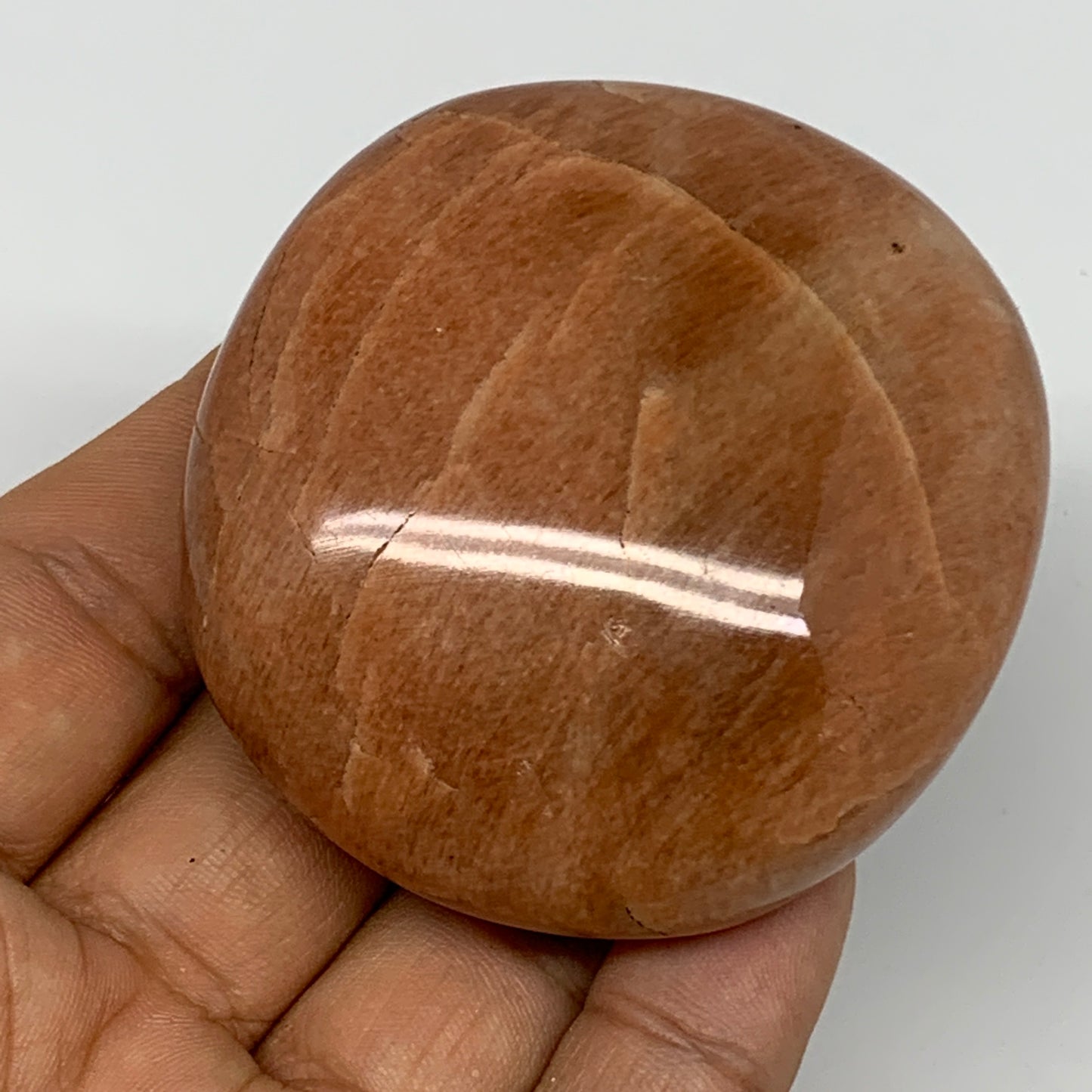 126.8g,2.4"x2.2"x1", Peach Moonstone Palm-Stone Polished Reiki Crystal, B15465