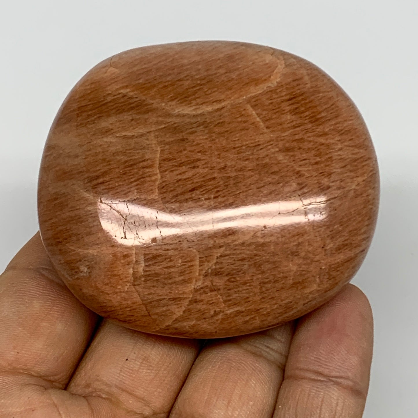 126.8g,2.4"x2.2"x1", Peach Moonstone Palm-Stone Polished Reiki Crystal, B15465