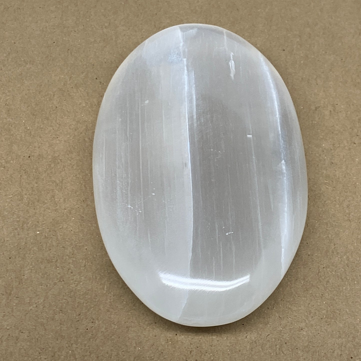 548g, 5.8"x3.4"x1.3", White Selenite Palmstone Crystal Pillow Reiki Morocco, B12