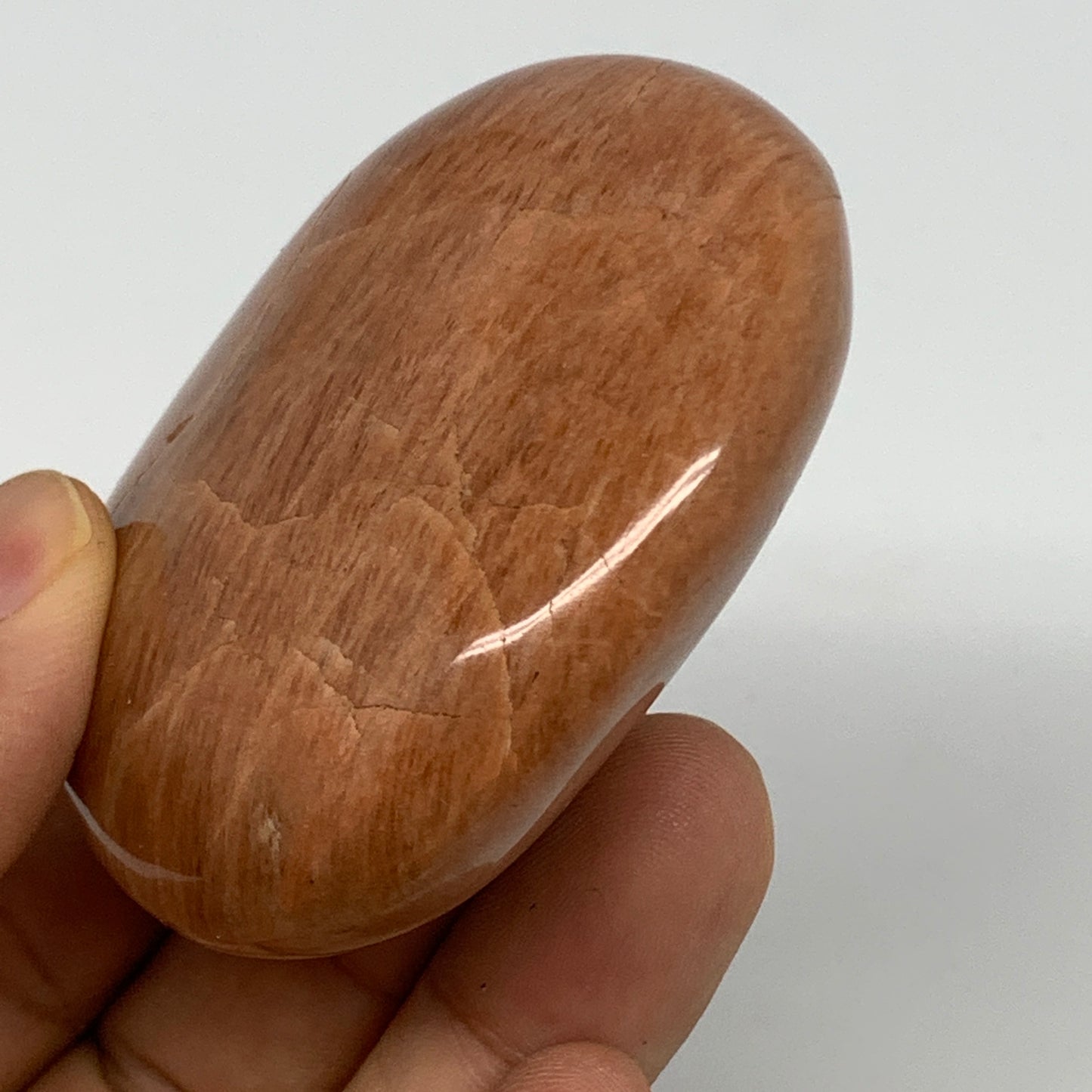 126.8g,2.4"x2.2"x1", Peach Moonstone Palm-Stone Polished Reiki Crystal, B15465