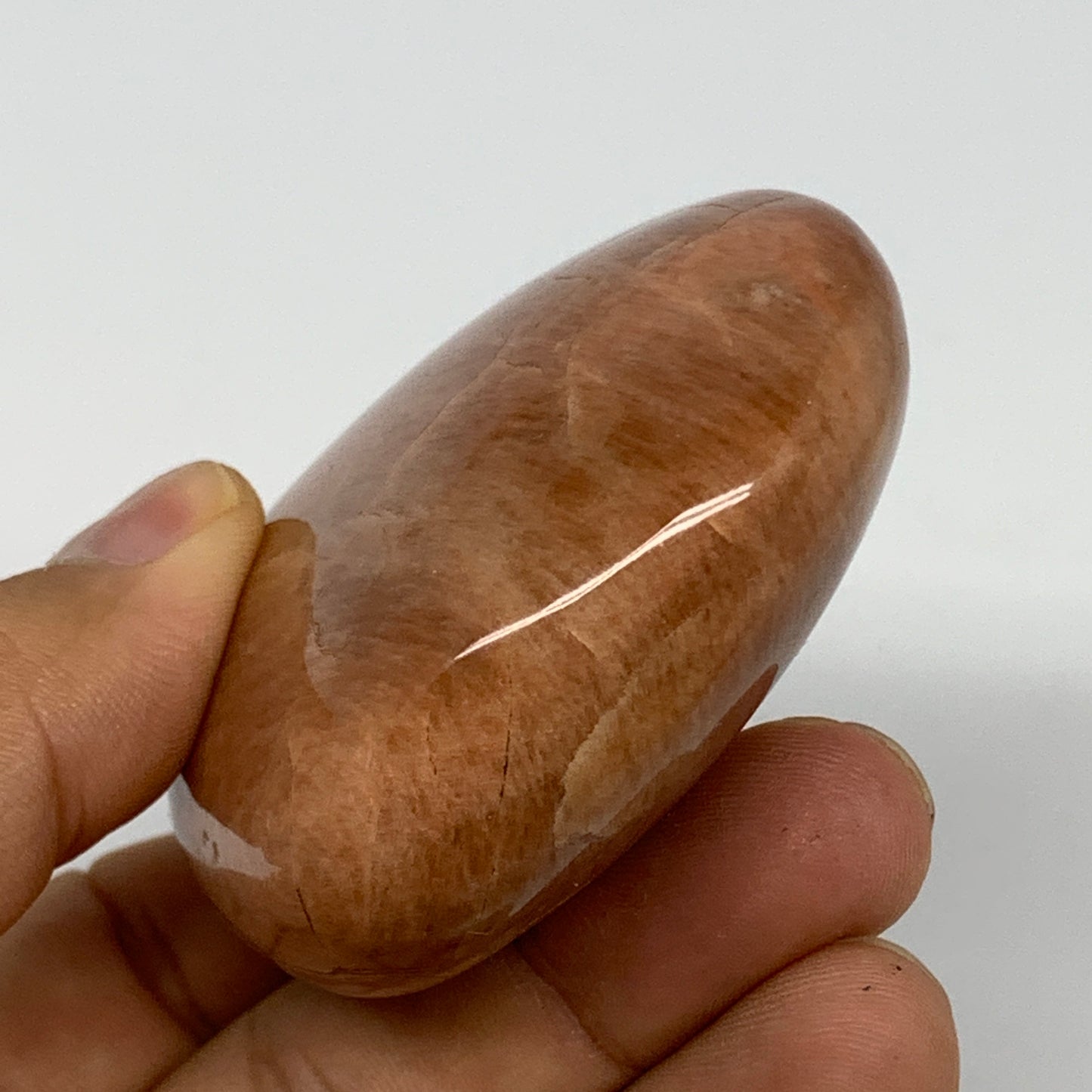 126.8g,2.4"x2.2"x1", Peach Moonstone Palm-Stone Polished Reiki Crystal, B15465