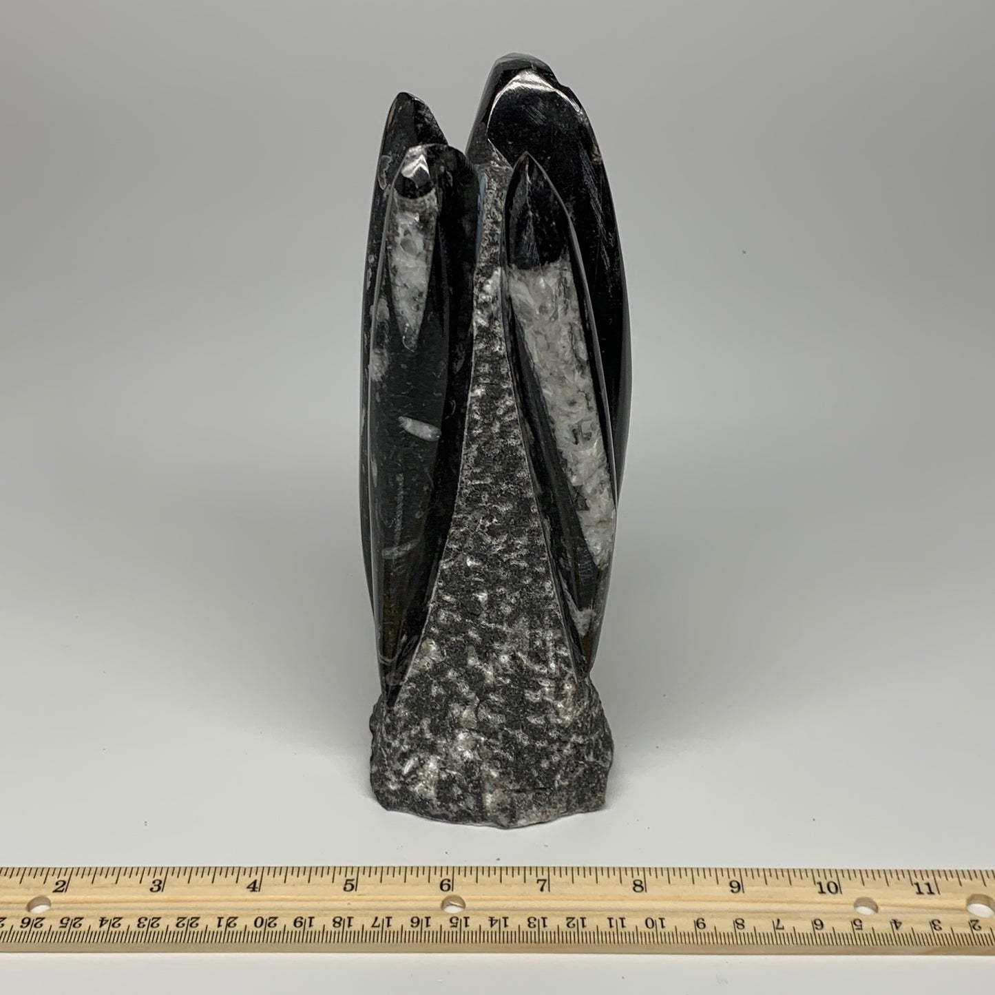 1325g, 7.5"x3.3"x3" Black Fossils Orthoceras Sculpture Tower @Morocco, B23412
