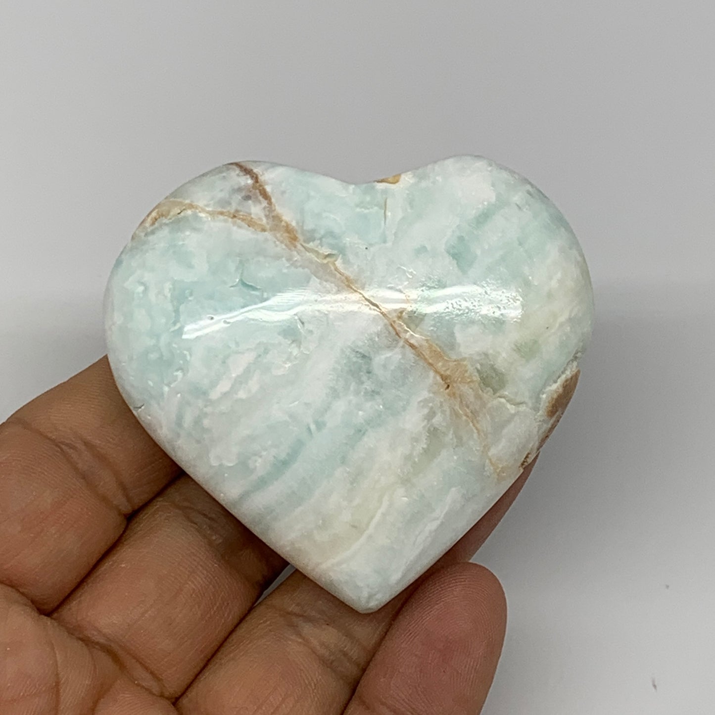 106.4g, 2.2"x2.4"x1" Caribbean Calcite Heart Gemstones @Afghanistan,B26228