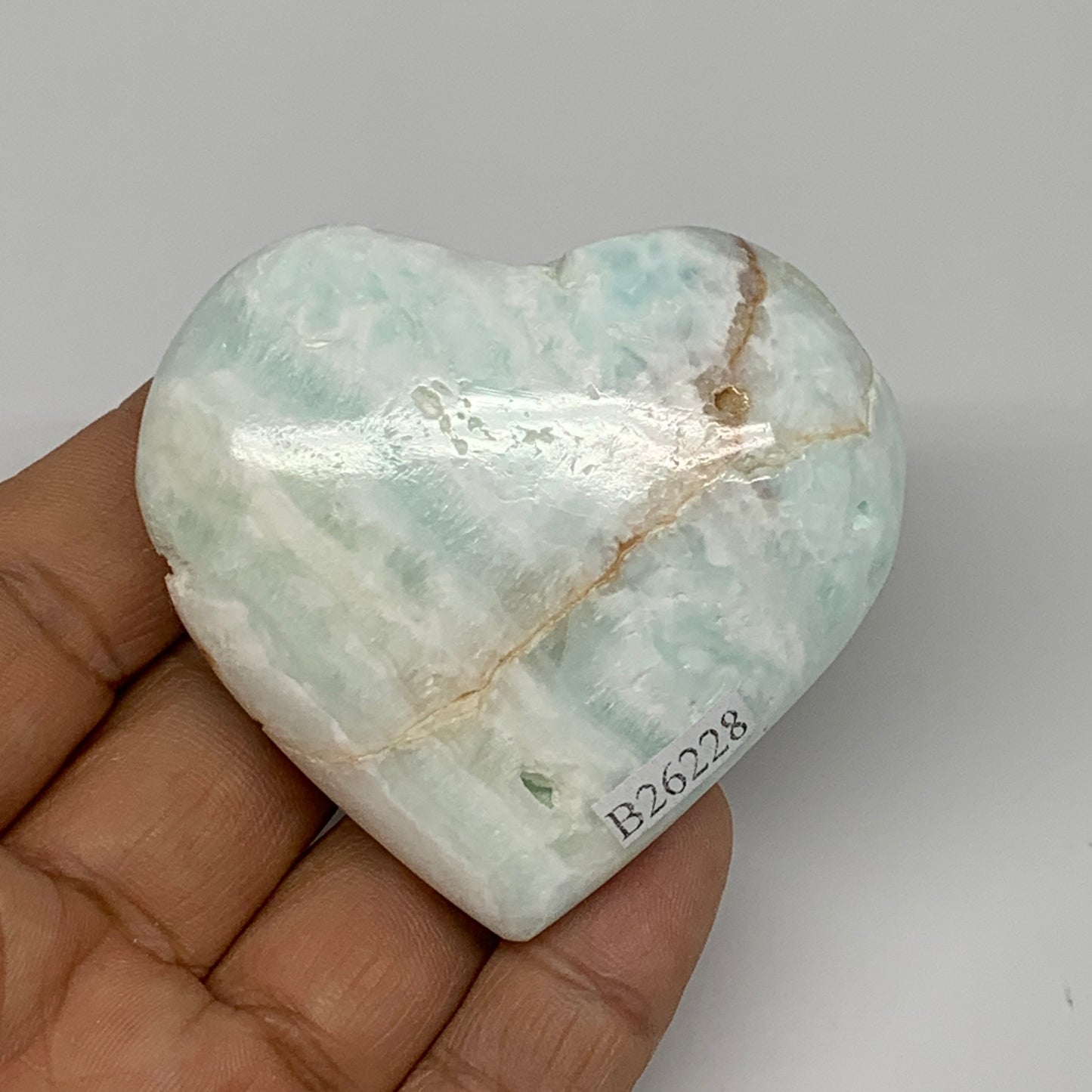 106.4g, 2.2"x2.4"x1" Caribbean Calcite Heart Gemstones @Afghanistan,B26228