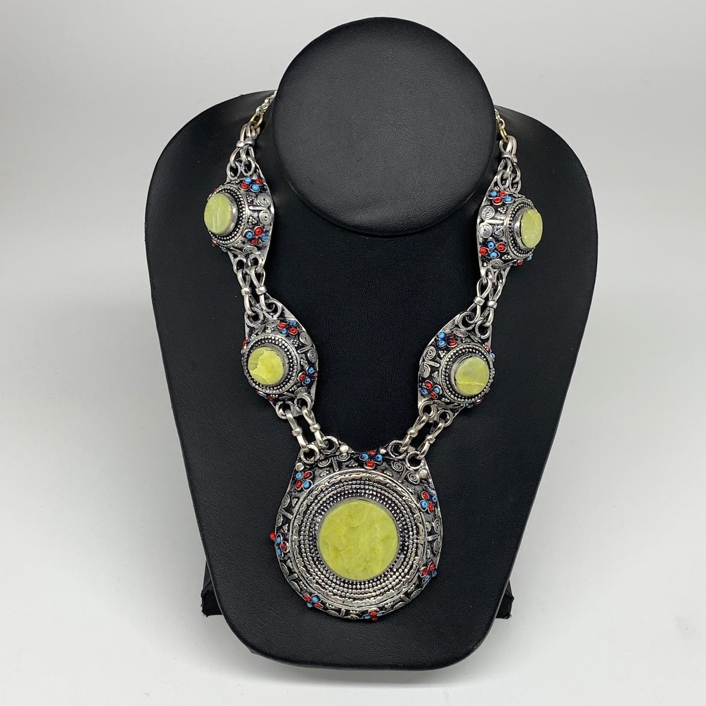 Turkmen Necklace Afghan Ethnic Tribal 5 Stone Yellow Jade Inlay ATS Necklace T02