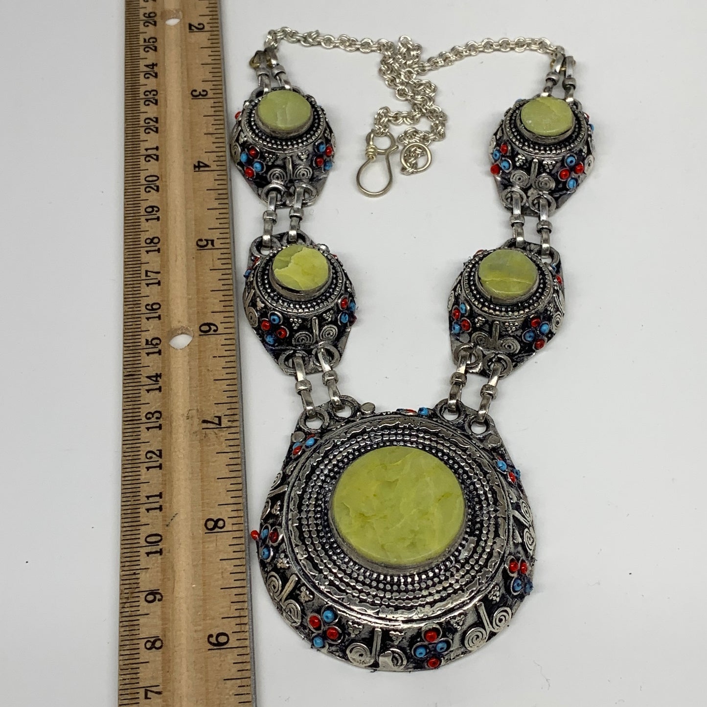 Turkmen Necklace Afghan Ethnic Tribal 5 Stone Yellow Jade Inlay ATS Necklace T02