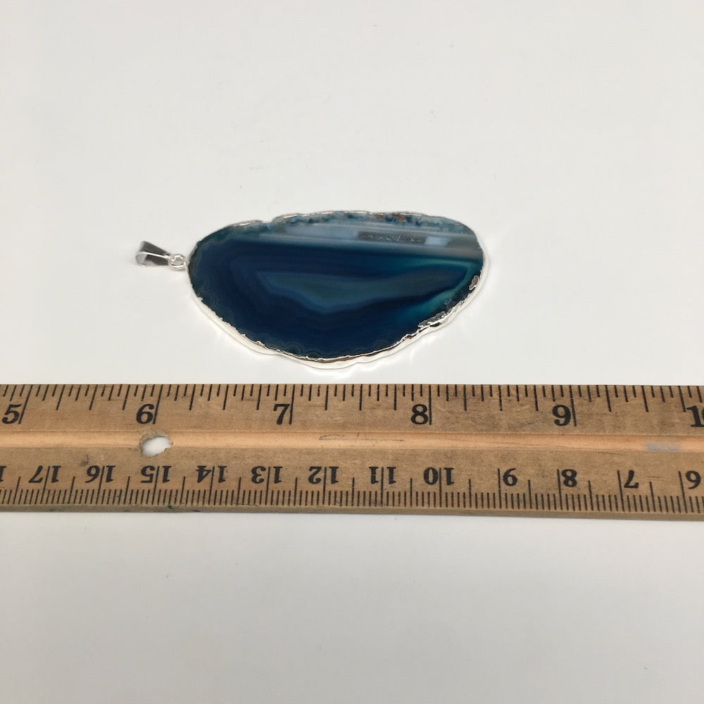85cts, 2.9"x1.5" Blue Agate Druzy Geode Pendant Silver Plated @Brazil, Bp1284 - watangem.com