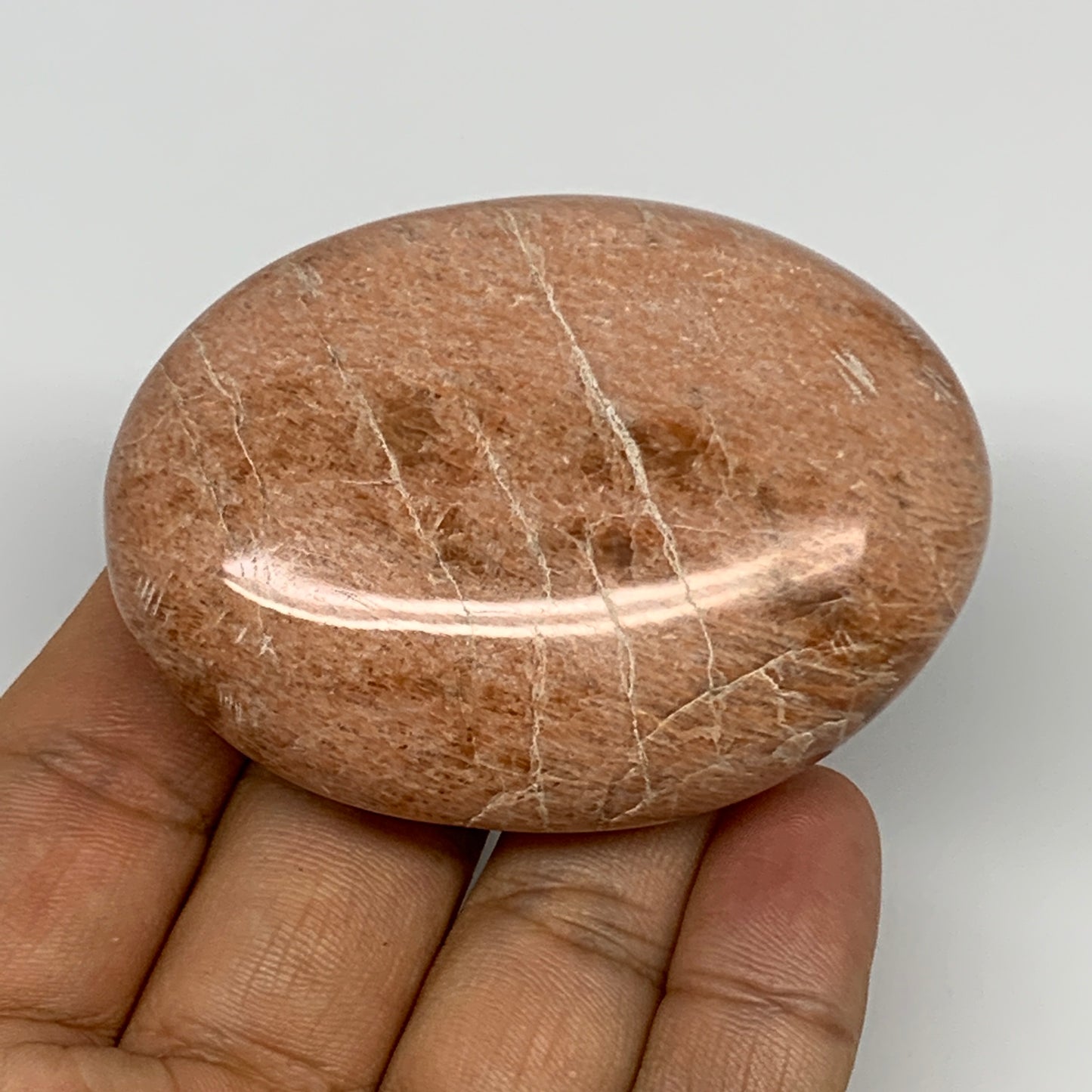 106.1g,2.6"x1.9"x0.9", Peach Moonstone Palm-Stone Polished Reiki Crystal, B15481