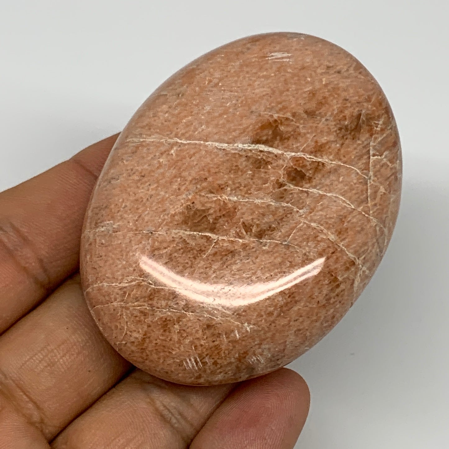 106.1g,2.6"x1.9"x0.9", Peach Moonstone Palm-Stone Polished Reiki Crystal, B15481