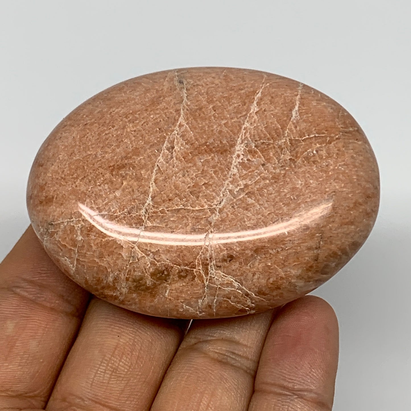 106.1g,2.6"x1.9"x0.9", Peach Moonstone Palm-Stone Polished Reiki Crystal, B15481