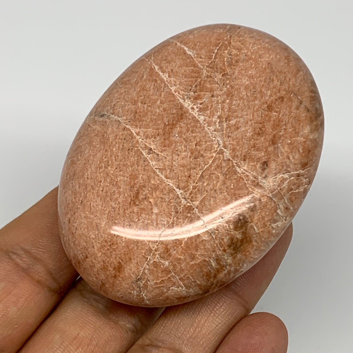 106.1g,2.6"x1.9"x0.9", Peach Moonstone Palm-Stone Polished Reiki Crystal, B15481