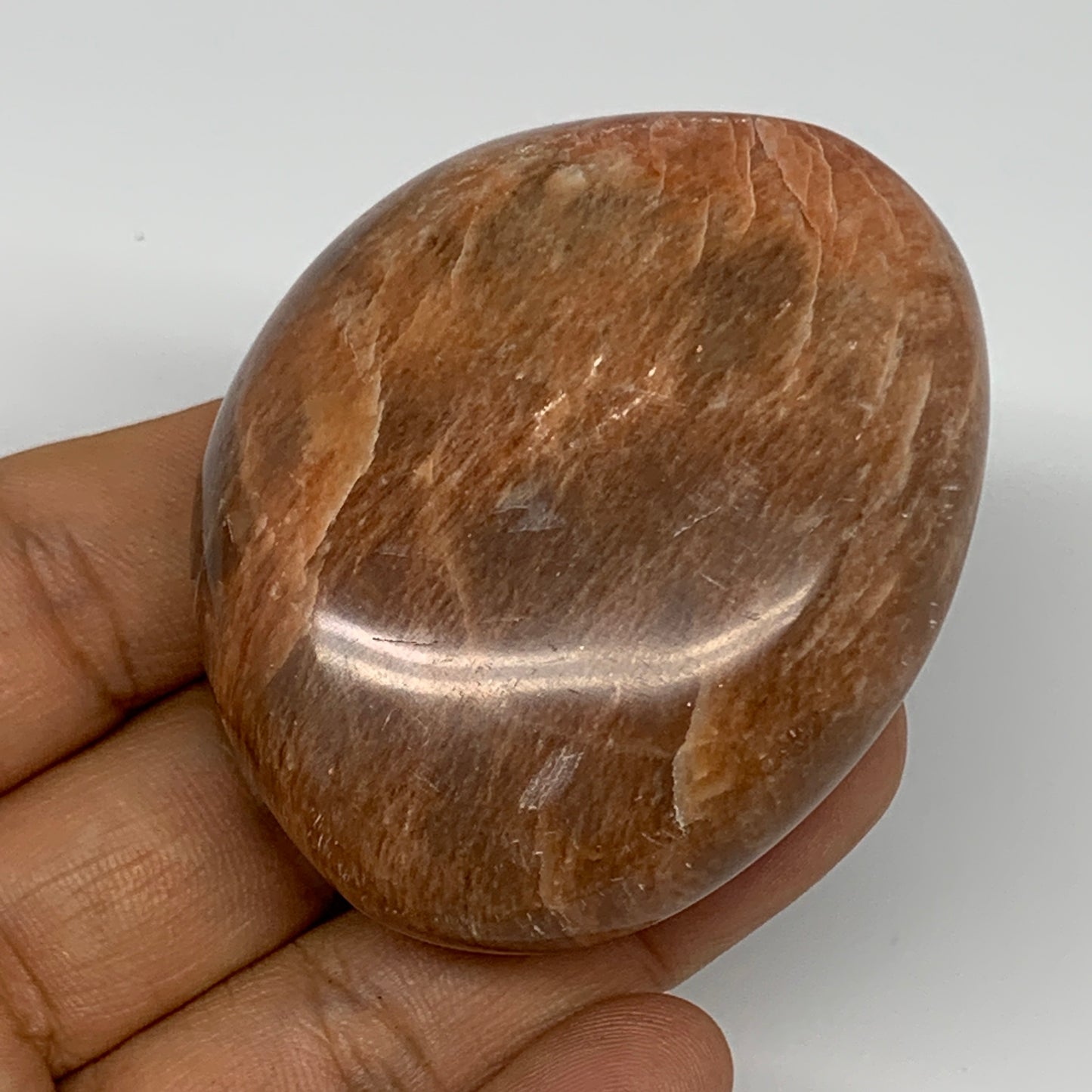 98.5g,2.4"x1.9"x1", Peach Moonstone Palm-Stone Polished Reiki Crystal, B15484