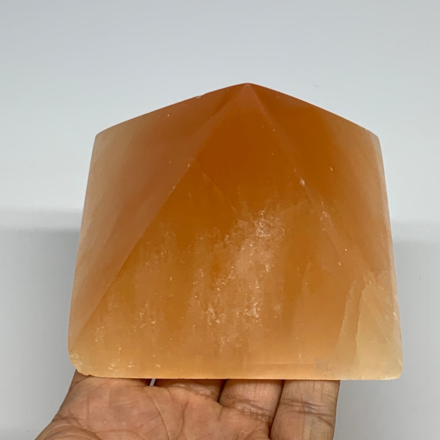 573g, 2.8"x3.6" Orange Selenite/Satin Spar Pyramid Crystal @Morocco, B24196