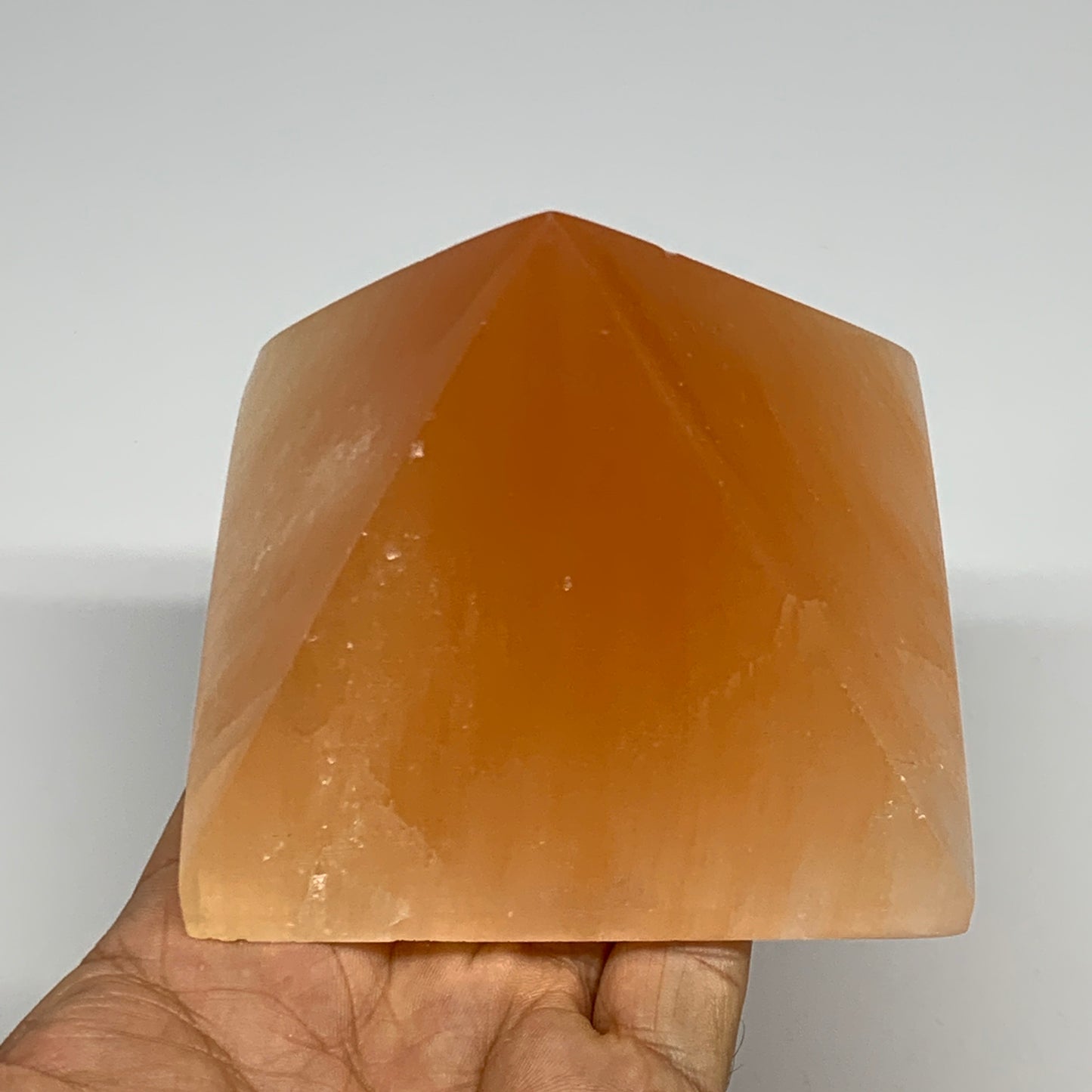 573g, 2.8"x3.6" Orange Selenite/Satin Spar Pyramid Crystal @Morocco, B24196