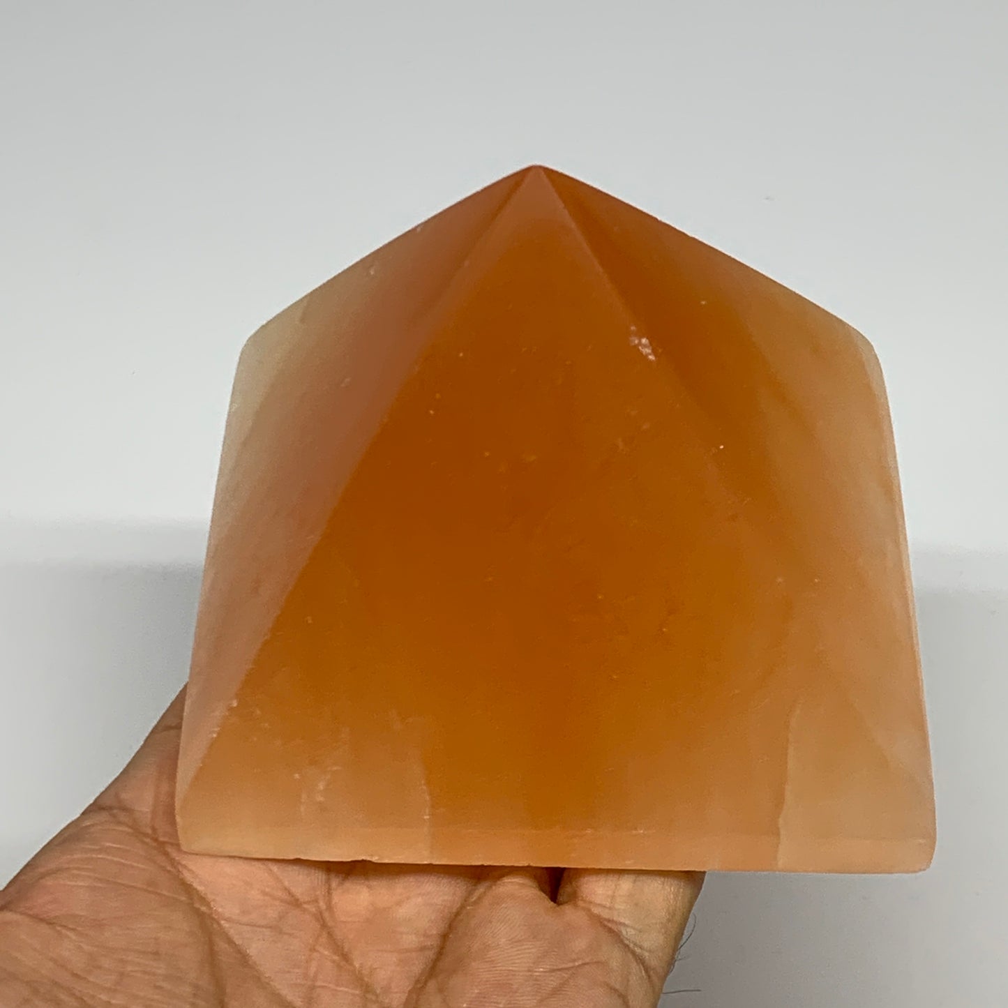 573g, 2.8"x3.6" Orange Selenite/Satin Spar Pyramid Crystal @Morocco, B24196