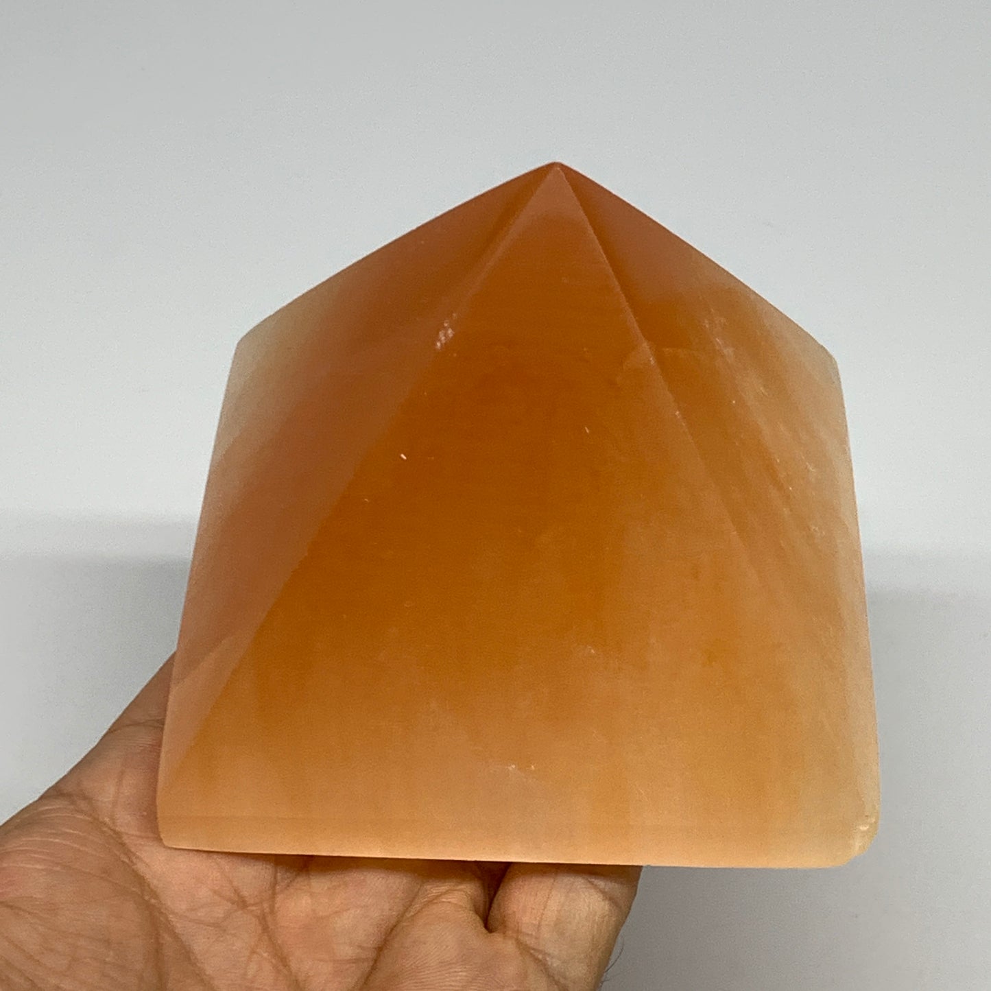 573g, 2.8"x3.6" Orange Selenite/Satin Spar Pyramid Crystal @Morocco, B24196