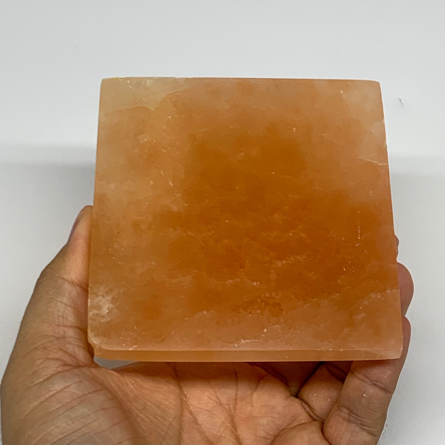 573g, 2.8"x3.6" Orange Selenite/Satin Spar Pyramid Crystal @Morocco, B24196