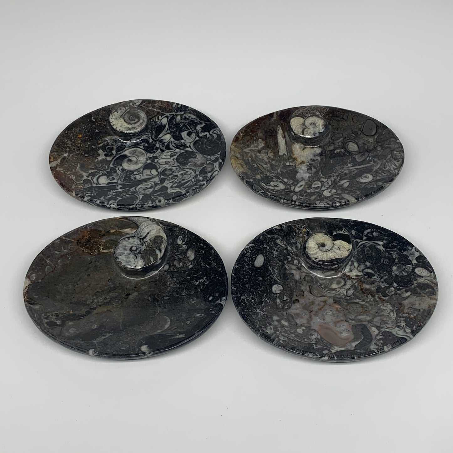 736g, 4pcs, 4.7"x3.8" Small Fossils Ammonite Orthoceras Bowl Oval Ring,B8859