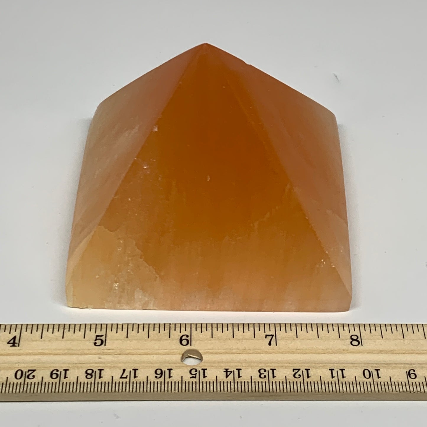 573g, 2.8"x3.6" Orange Selenite/Satin Spar Pyramid Crystal @Morocco, B24196