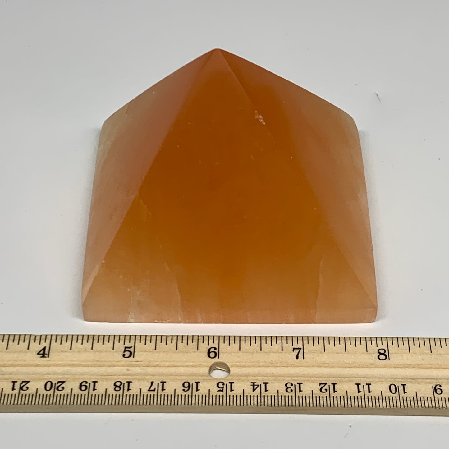 573g, 2.8"x3.6" Orange Selenite/Satin Spar Pyramid Crystal @Morocco, B24196