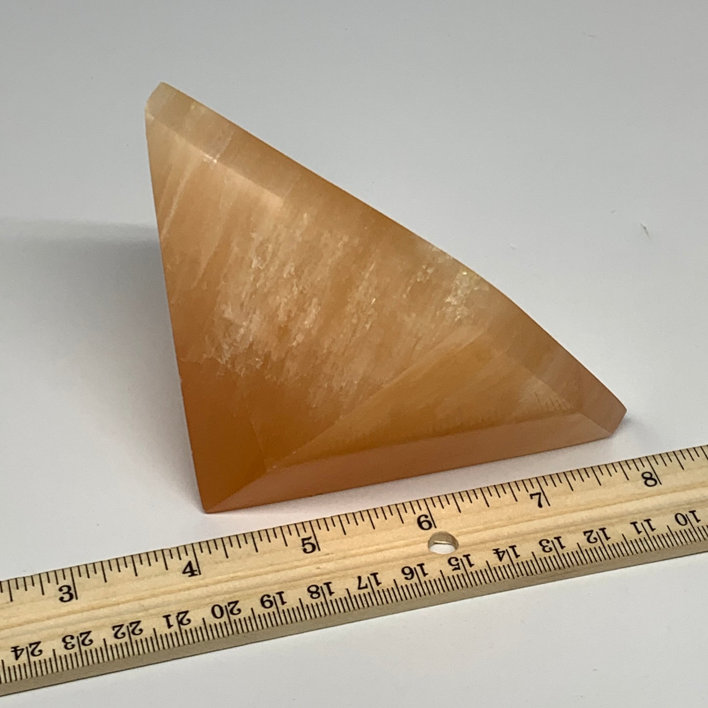 573g, 2.8"x3.6" Orange Selenite/Satin Spar Pyramid Crystal @Morocco, B24196