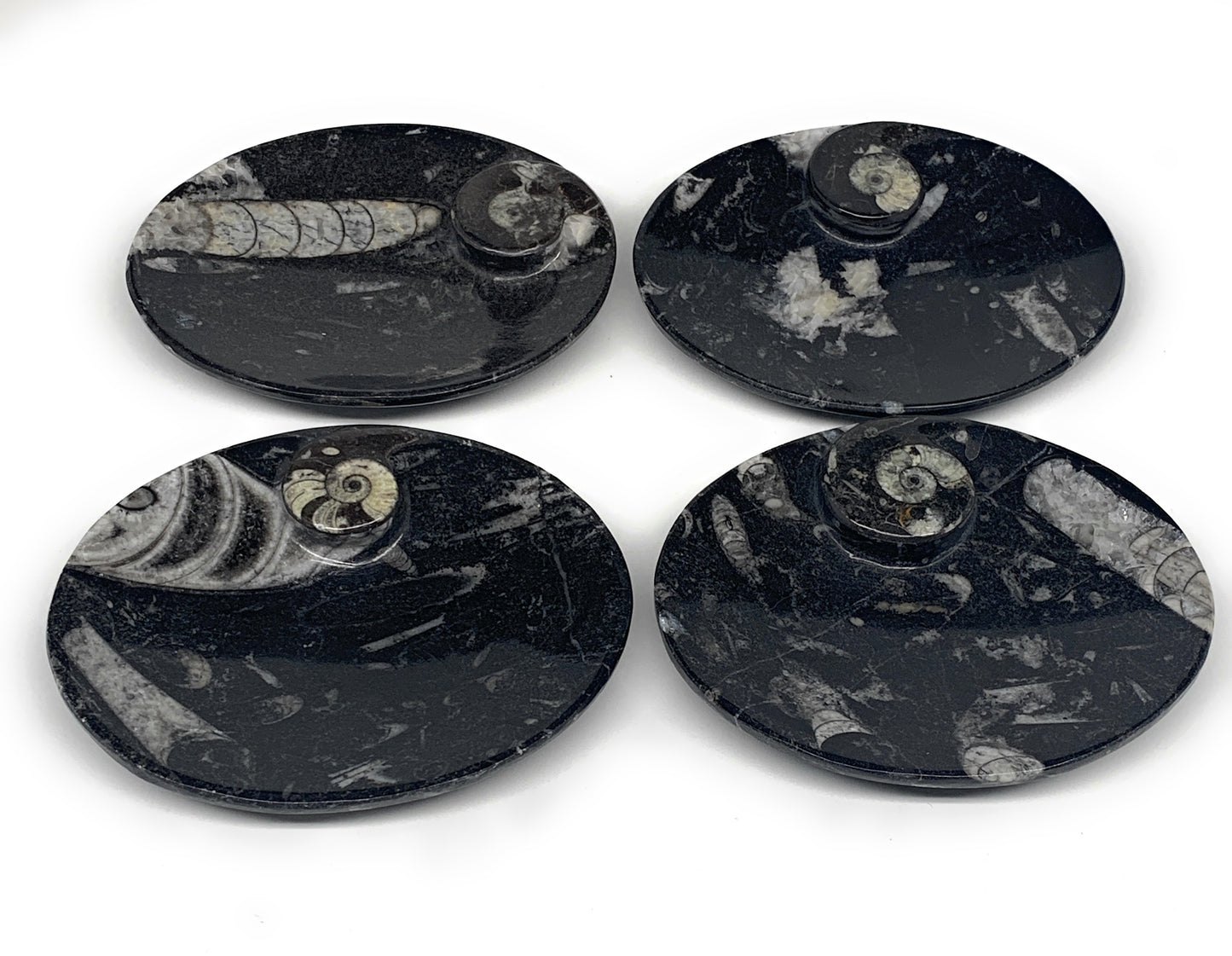 726g, 4pcs, 4.7"x3.8" Small Fossils Ammonite Orthoceras Bowl Oval Ring,B8861