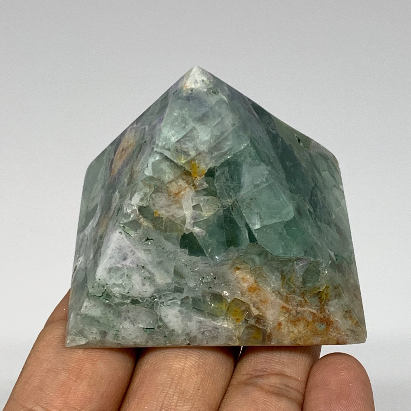 162.4g, 1.8"x2.2" Natural Green Fluorite Pyramid Crystal Gemstone @Mexico, B1860