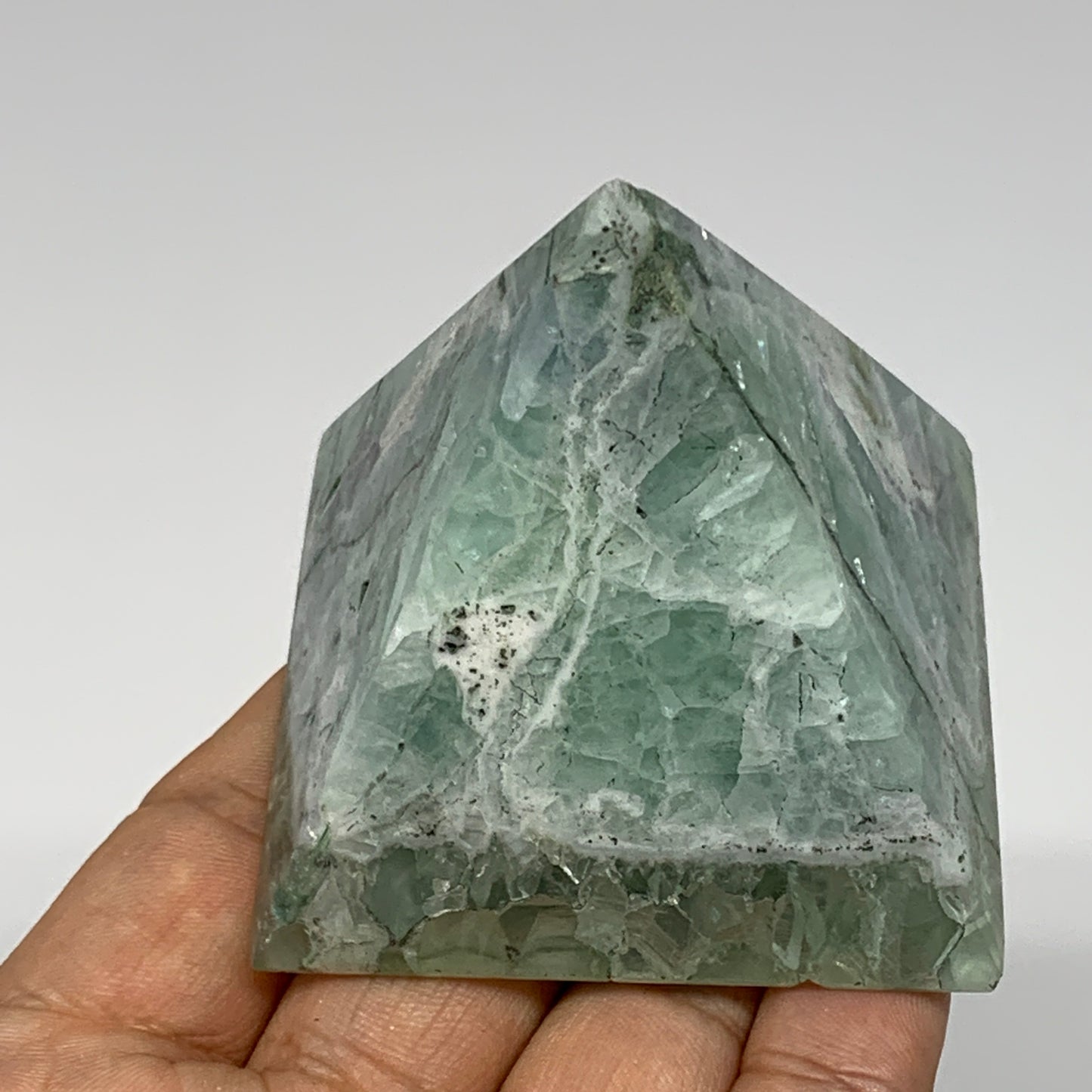 214.6g, 2.2"x2.4"x2.3" Natural Green Fluorite Pyramid Crystal Gemstone @Mexico,