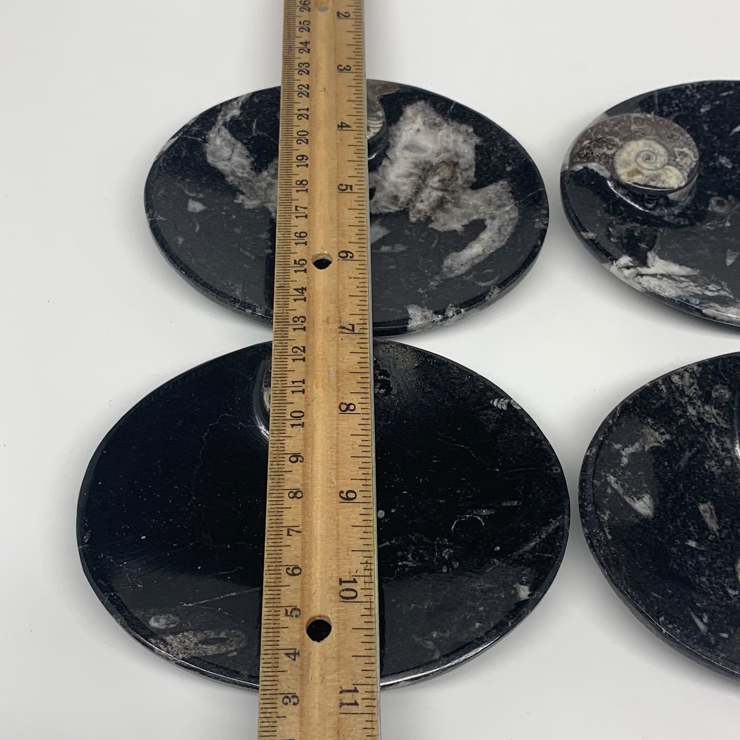734g, 4pcs, 4.7"x3.8" Small Fossils Ammonite Orthoceras Bowl Oval Ring,B8862