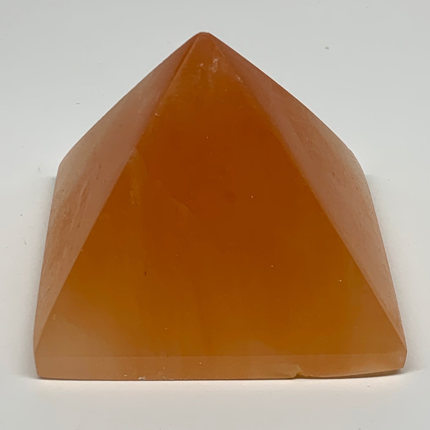 660g, 3"x3.8" Orange Selenite/Satin Spar Pyramid Crystal @Morocco, B24202