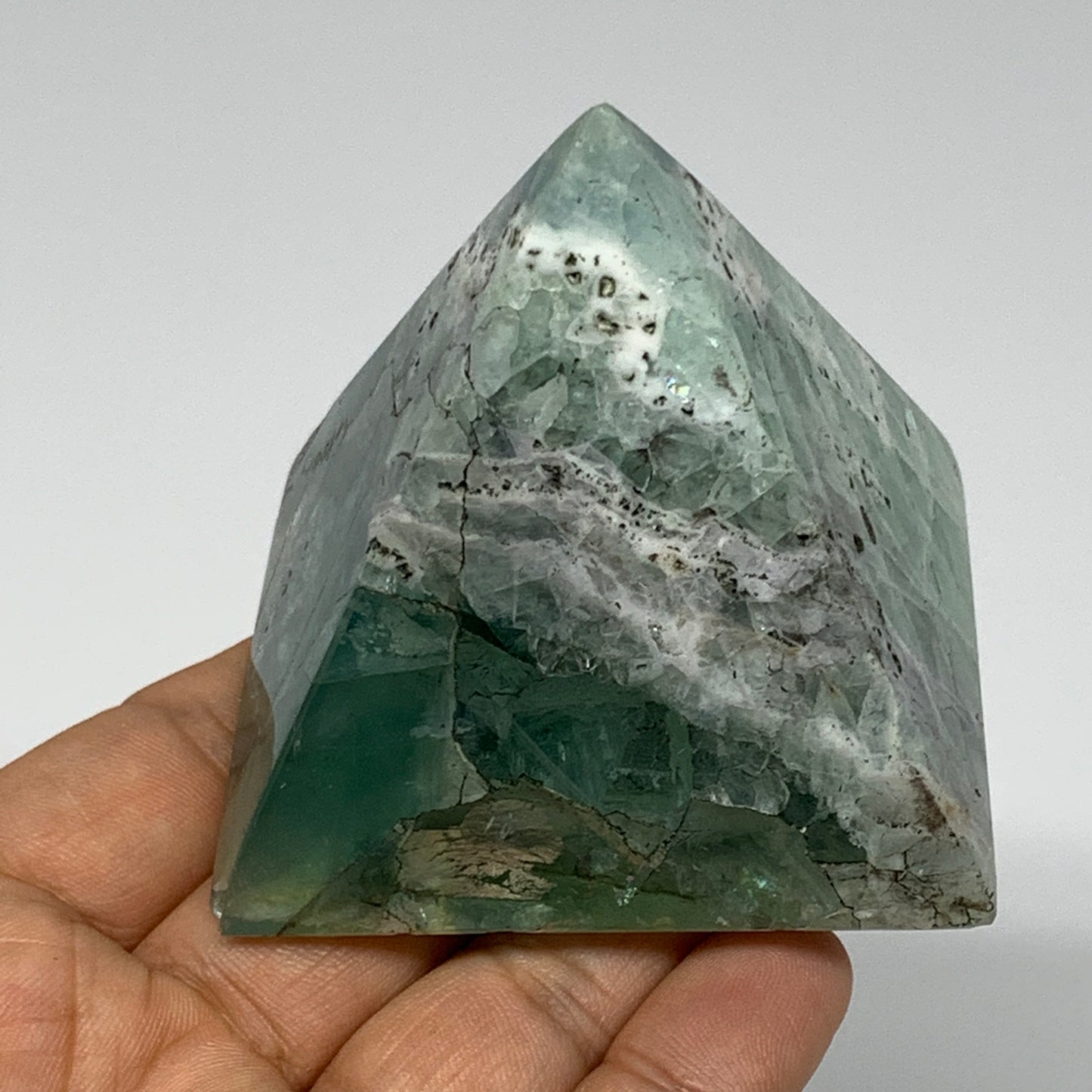 233.8g, 2.2"x2.3"x2.4" Natural Green Fluorite Pyramid Crystal Gemstone @Mexico,