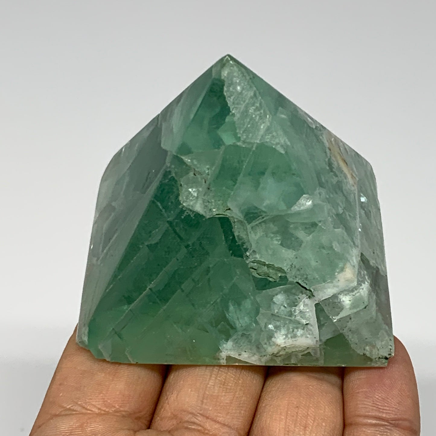 212.4g, 2"x2.4"x2.3" Natural Green Fluorite Pyramid Crystal Gemstone @Mexico, B1