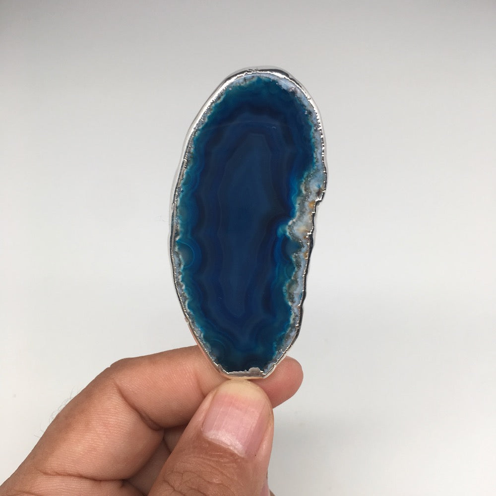 93.5cts, 3.1"x1.3" Blue Agate Druzy Geode Pendant Silver Plated @Brazil, Bp1255