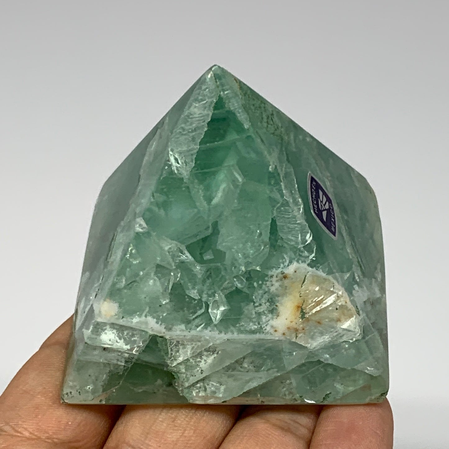 212.4g, 2"x2.4"x2.3" Natural Green Fluorite Pyramid Crystal Gemstone @Mexico, B1